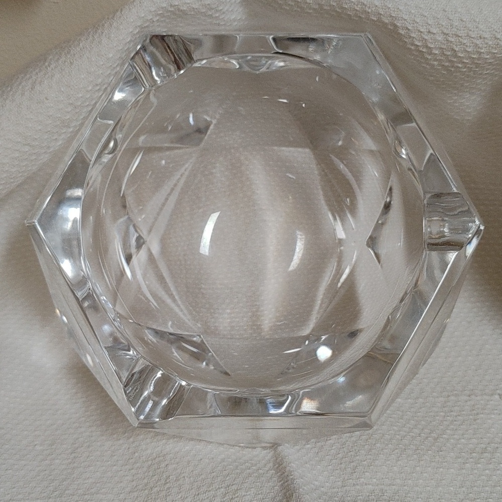 1960s Crystal Ashtray Signed Val St Lambert